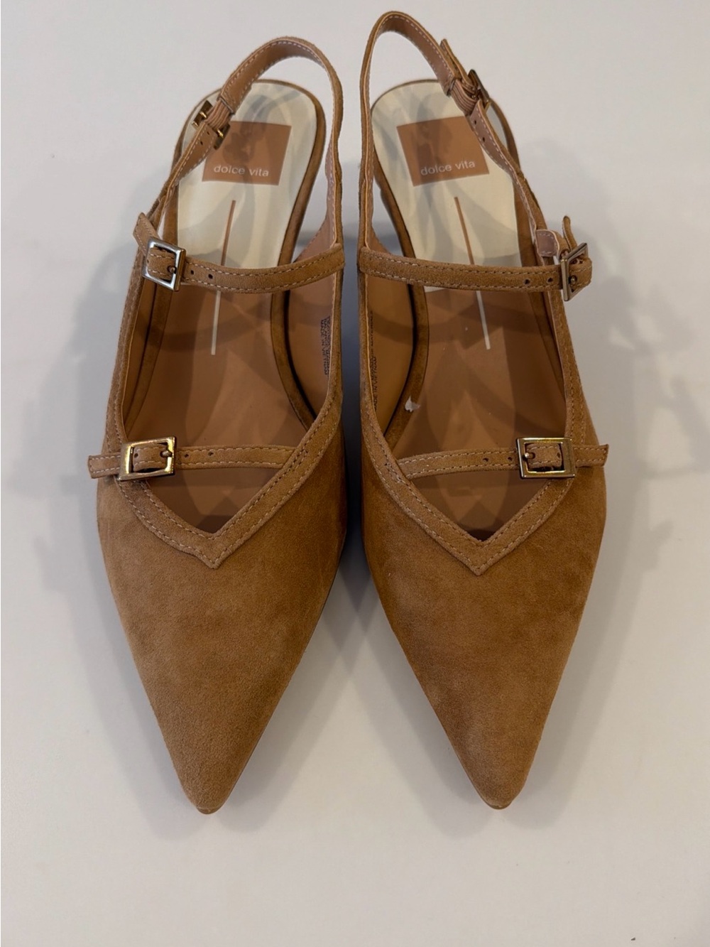Dolce Vita Karisa  Tan Suede Pointed Slingback Heels Size 8